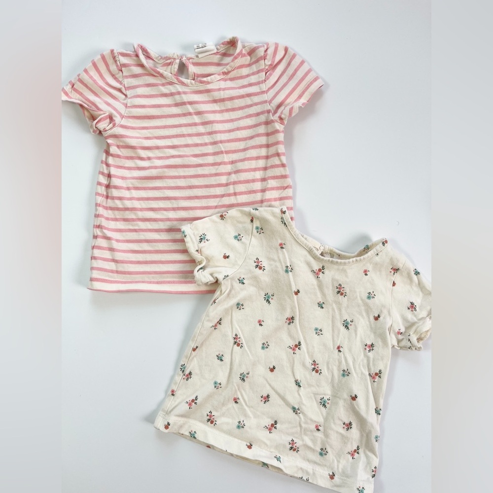 H&M Pink Striped and Cream Floral Kids Tees